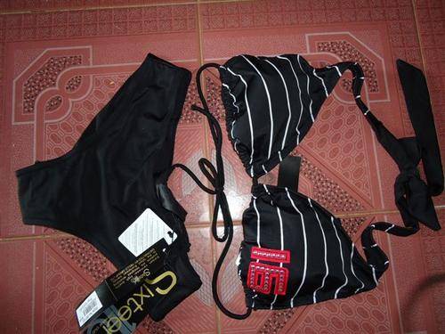 ladies black white stripe bikini  36--38